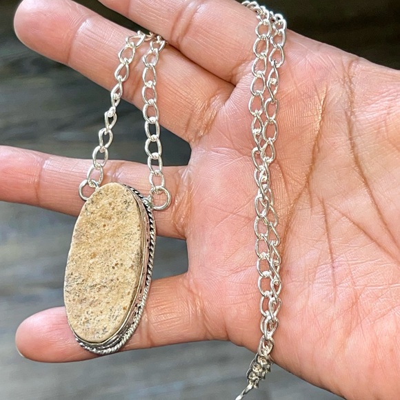 Dendritic Fossil Pendant Necklace 15” - 17” - Picture 3 of 9